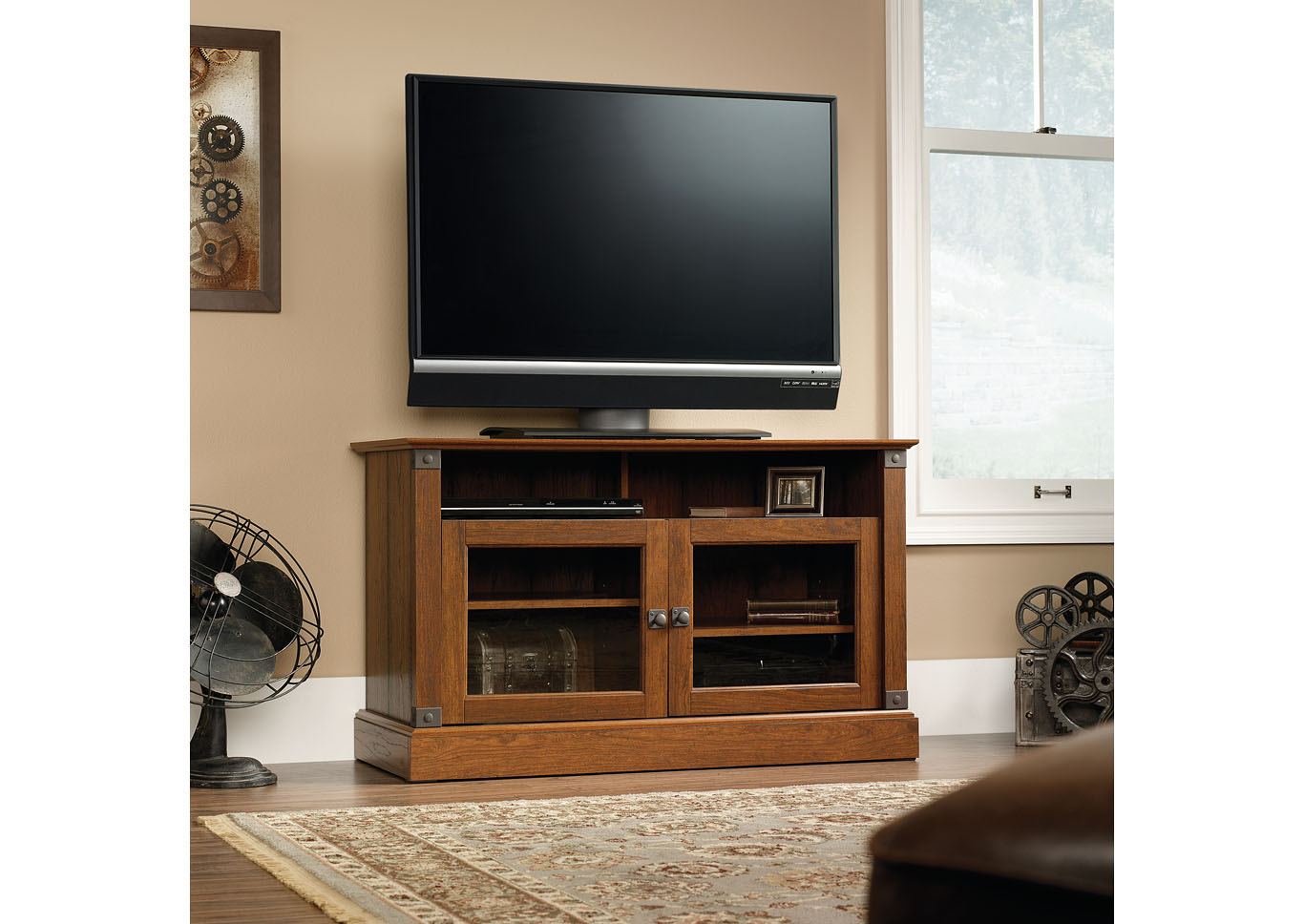 Carson Forge Washington Cherry Panel Tv Stand,Sauder